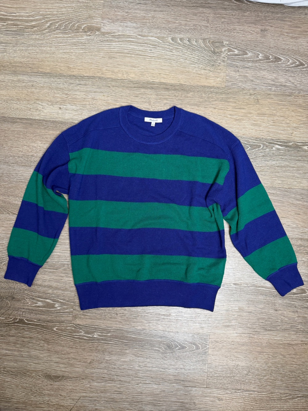 Madewell Blue and Green Striped Wool Sweater